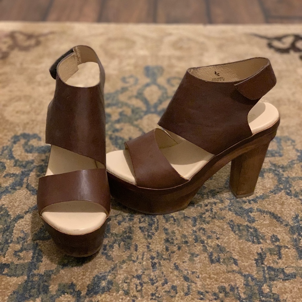 Anthropologie Platform Wood Sandals